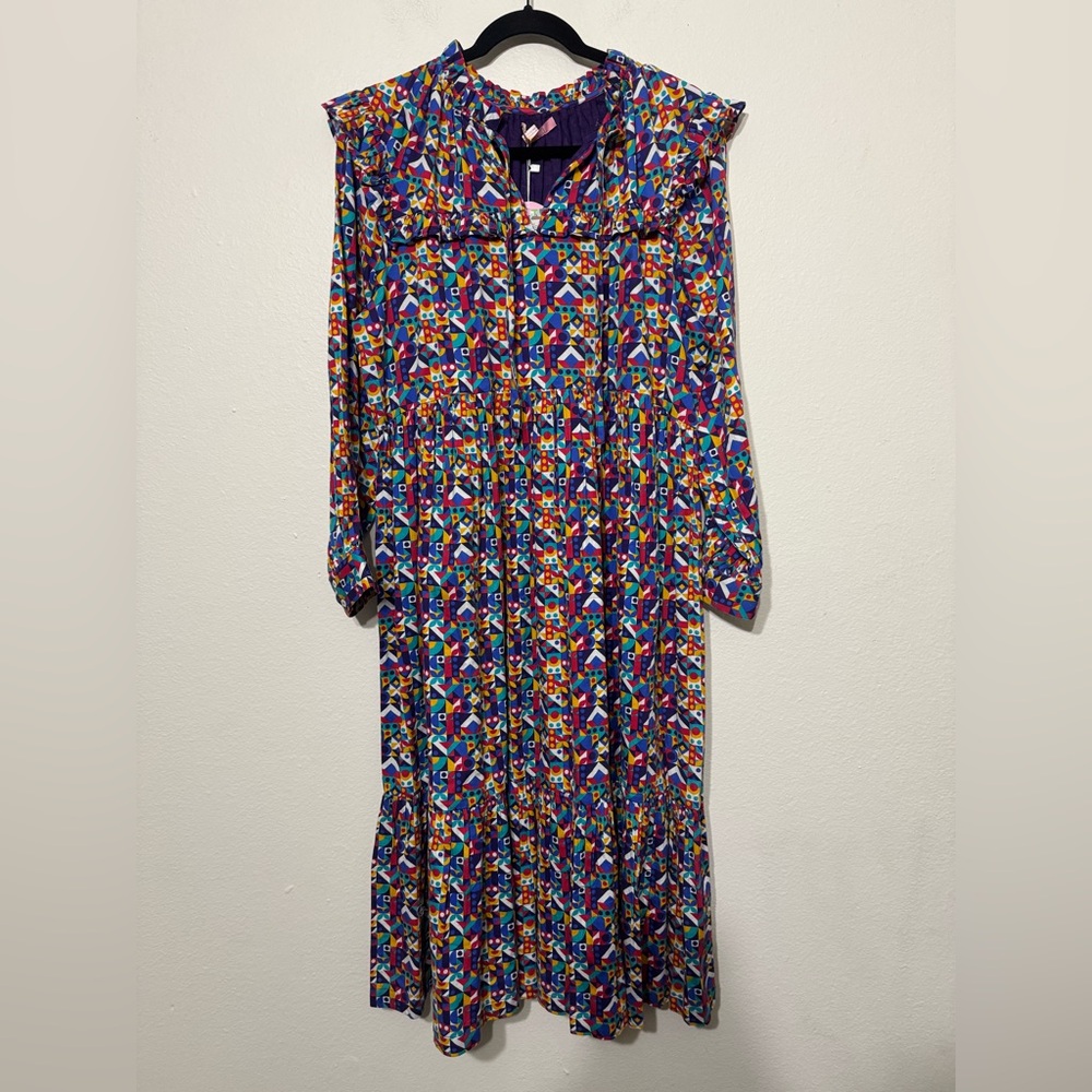 Briton Court Vibrant Multi-Colored Geometric Pattern Maxi Dress NWT